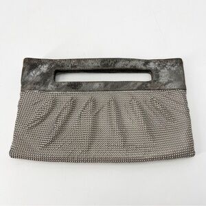 BCBGMAXAZRIA Silver Top Handle Rectangle Mesh Clutch Evening Purse HOCO